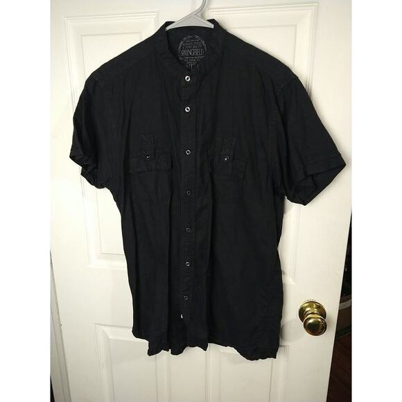 Springfield Men's L Shirt Black Utility Casual Active Button Pocket Short Sleeve - Picture 1 of 9